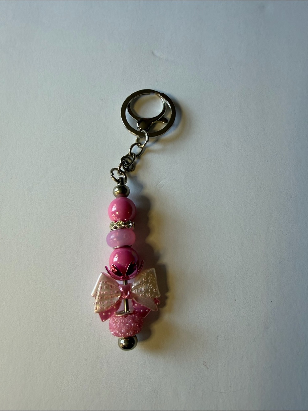 Pink Beaded Bow Keychain Charm